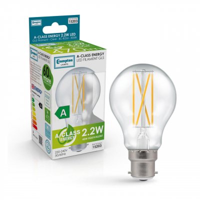 Crompton 2.2W (40w) 240v BC B22 3000k Ultra Efficient Filament LED GLS Light Bulb