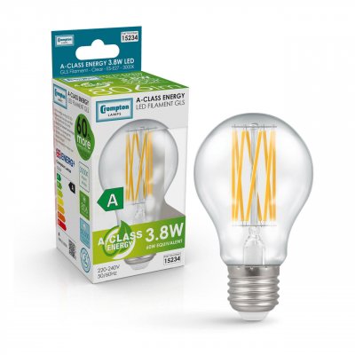 Crompton 3.8W (60w) 240v ES E27 3000k Ultra Efficient Filament LED GLS Light Bulb