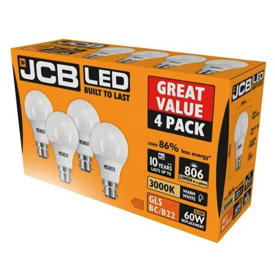 JCB GLS B22 8.5W 3000K Warm White 4 Pack S15143