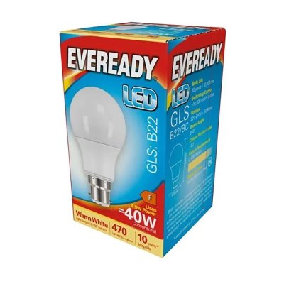 Eveready LED GLS B22 4.9W 470LM 3000K Warm White Boxed S13618