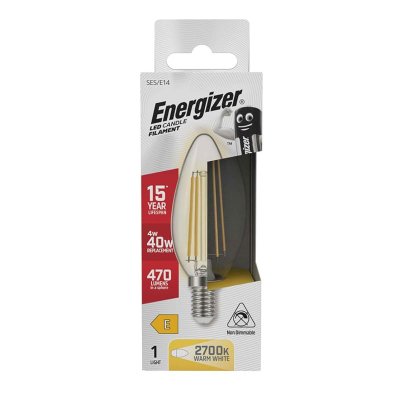 Energizer LED Filament Candle E14 4W 470LM 2700K Warm White S12869