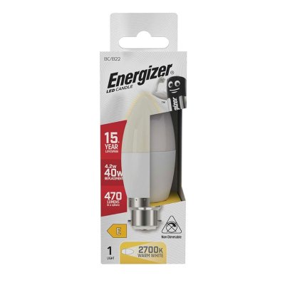 Energizer 4.2W B22 LED Candle 470lm 2700K Warm White S8850