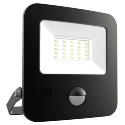 Ansell LED Floodlight 20w 4000K LED Flood security Light IP65 Black With PIR