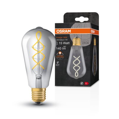 Osram 1906 LED 4w 240v ES E27 Vintage Helix Filament ST64 Smoked Glass Light Bulb